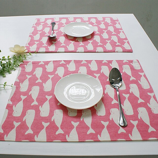  Rectangular Print Patterned Placemat , Cotton Blend Material Hotel Dining Table Table Decoration