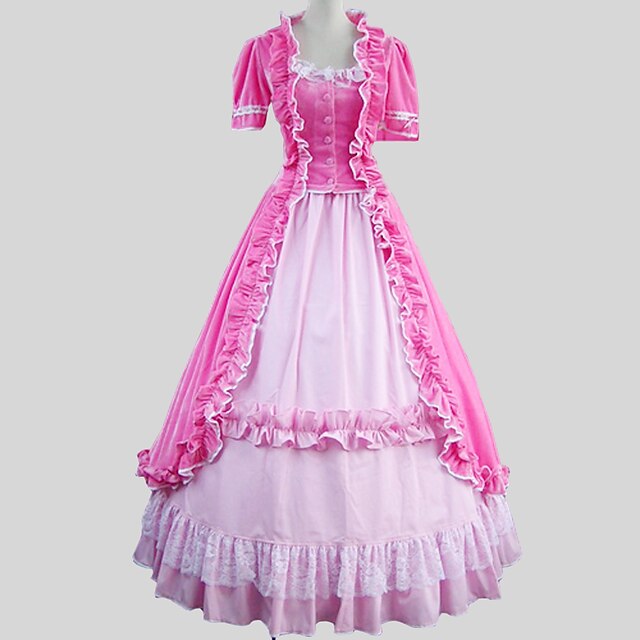  Victoriens Epoque Médiévale 18ème siècle robe de vacances Robe Costume de Soirée Bal Masqué Femme Coton Costume Vintage Cosplay Manches Courtes Longueur Cheville