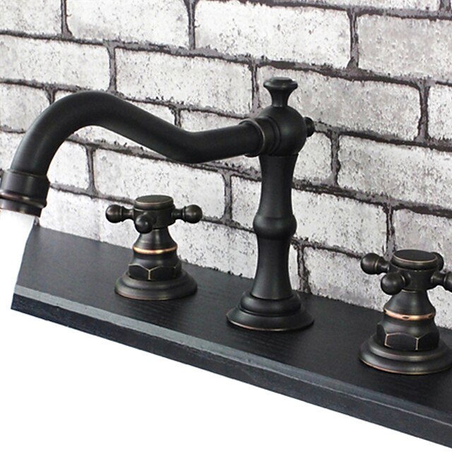  Håndvasken vandhane - Udbredt Olie-gnedet Bronze Udspredt Tre Huller / To Håndtag tre hullerBath Taps