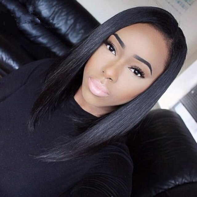  Human Hair Full Lace / Lace Front Wig Straight 130% Density Natural Hairline / African American Wig / 100% Hand Tied Medium Length Women's