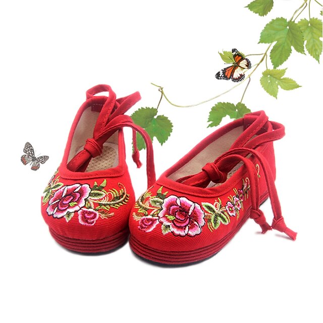  Flats Spring Fall Mary Jane Light Up Shoes Fabric Casual Flat Heel Red