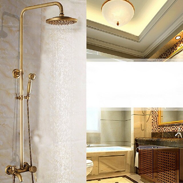  Shower System Set - Rainfall Antique Antique Brass Wall Mounted Ceramic Valve Bath Shower Mixer Taps / Single Handle Two Holes