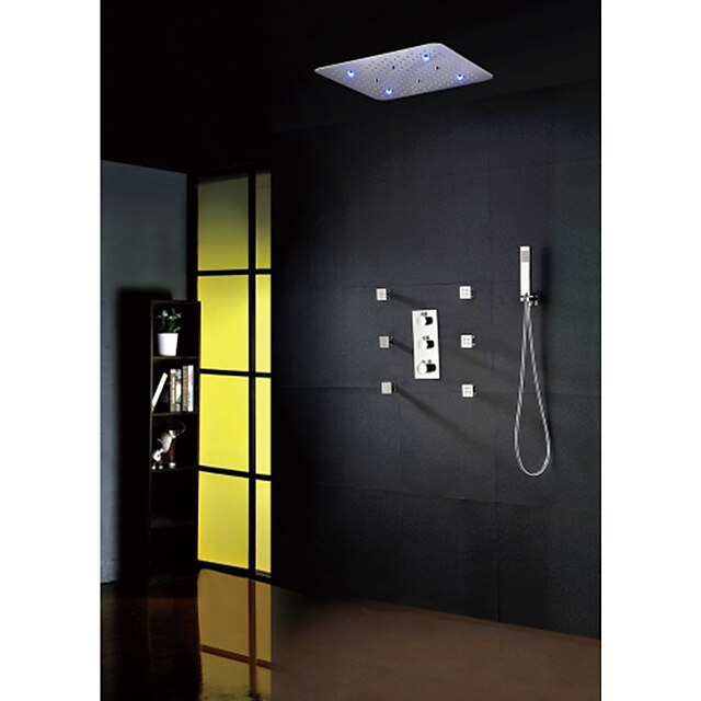  Moderní Dešťová sprcha Široká baterie Včetne sprchové hlavice Termostatický LED Mosazný ventil Tři Rukojeti devět jamek Pochromovaný , 