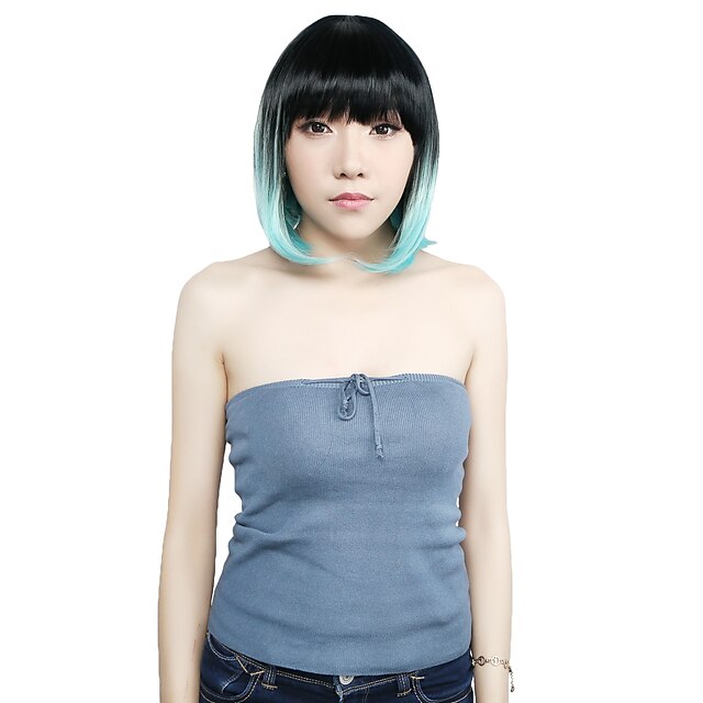  Synthetic Wig Straight Straight Bob Wig T-L.Blue Synthetic Hair Women's Ombre Hair Blue