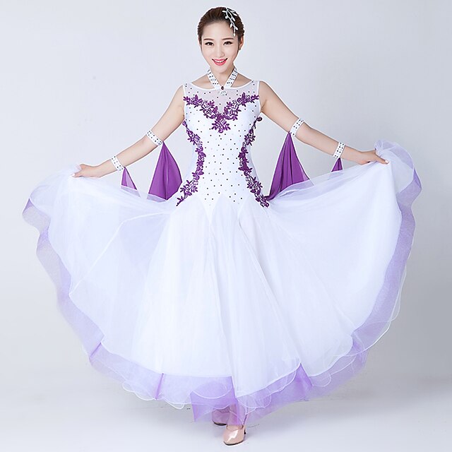  Ballroom Dance Dresses Women's Performance Spandex / Tulle Splicing / Crystals / Rhinestones Sleeveless Dress