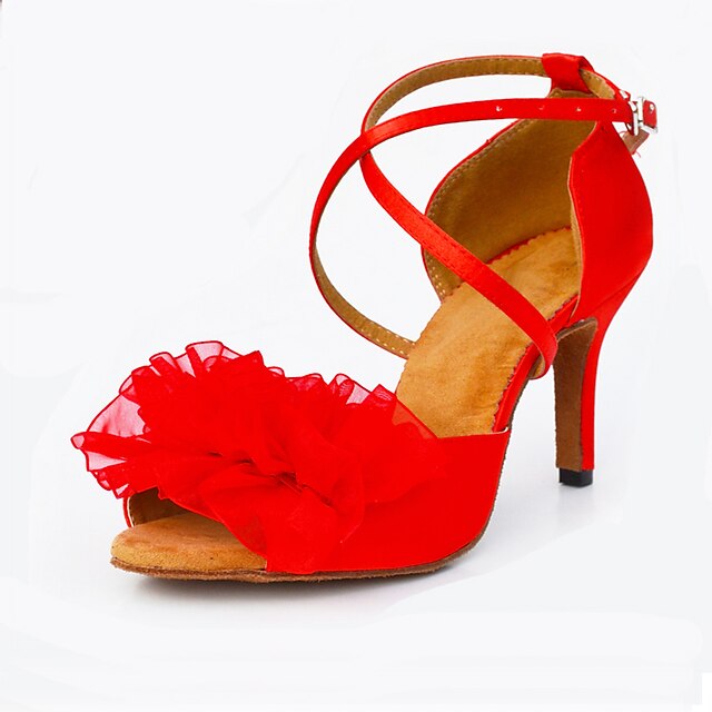  Sapatos de Dança(Vermelho) -Feminino-Personalizável-Latina Moderna Salsa
