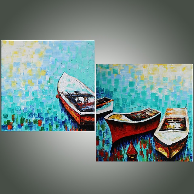  手描きの 風景 方形, 近代の 地中海風 キャンバス ハング塗装油絵 ホームデコレーション ２枚