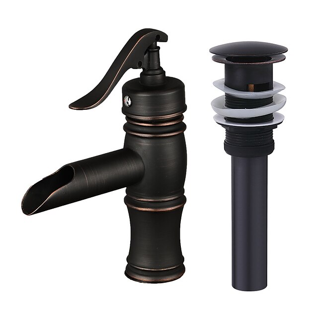  Faucet Set - Pré Enxaguada / Cascata / Separada Bronze Polido a Óleo Conjunto Central Monocomando e Uma AberturaBath Taps