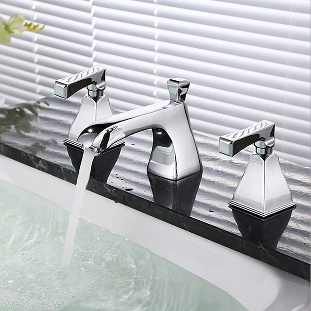  Bathroom Sink Faucet - Waterfall / Rotatable Chrome Widespread Three Holes / Two Handles Three Holes