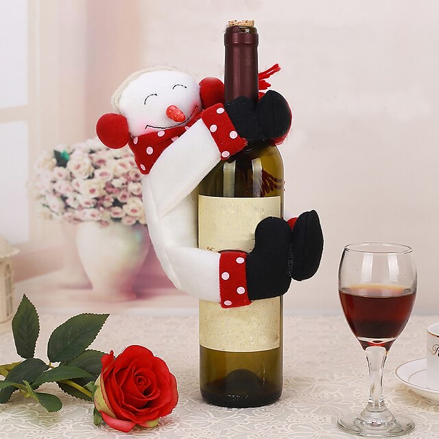  1pc natal decoração de mesa de presente decoração titular tampa de garrafa de vinho boneco toalha partido de feriado,