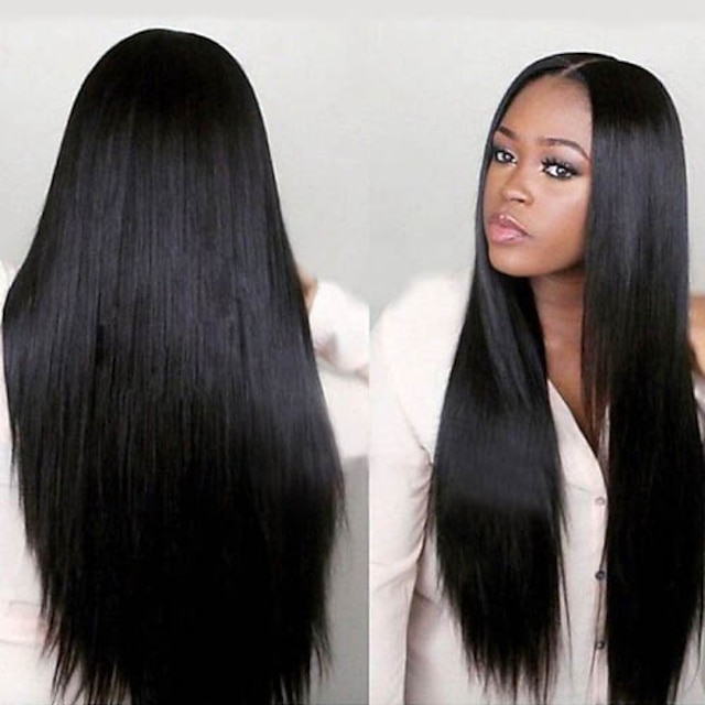  Virgin Human Hair Full Lace Wig Minaj style Brazilian Hair Straight Yaki Wig 130% 150% Density with Baby Hair African American Wig For Black Women Pre-Plucked Bleached Knots Women's Human Hair Lace
