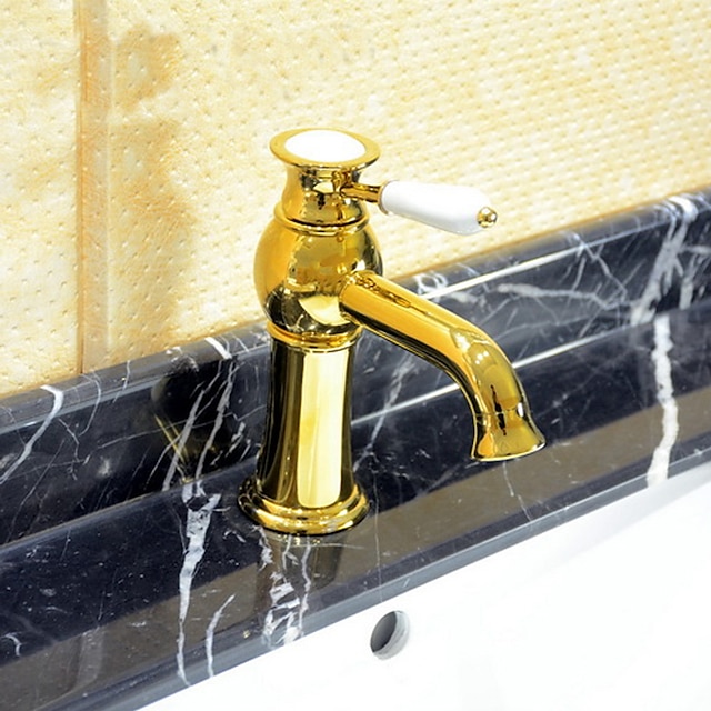  Ванная раковина кран - FaucetSet Ti-PVD Разбросанная Одно отверстие / Одной ручкой одно отверстиеBath Taps