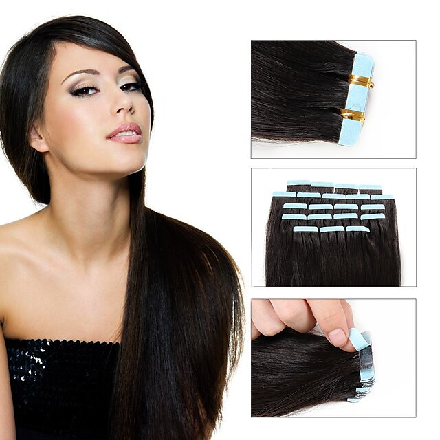  20pcs 1.5-2g/pc 16-24inch Brazilian Tape Human Hair Extension #2 Tape In Human Hair Extensions 002