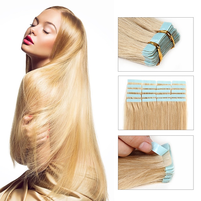  Febay Tape In Hiukset Extensions Suora Virgin-hius Brasilialainen Platinum Blonde