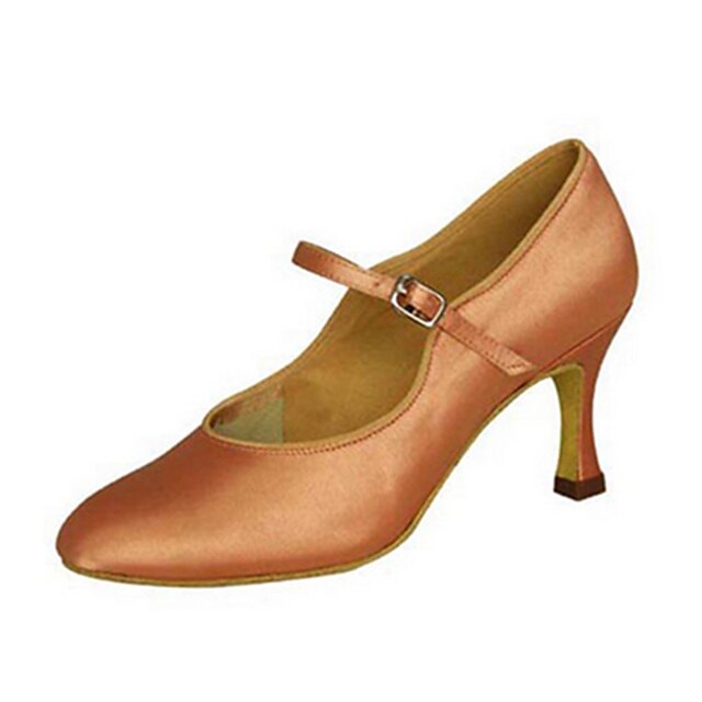  Women‘s Dance Shoes Satin Latin Shoes / Jazz Shoes / Modern Shoes/Character Shoes Buckle / Ruffles Sandal / Heel Customized Heel Customizable Black / Almond / Khaki / Indoor / Performance / Practice