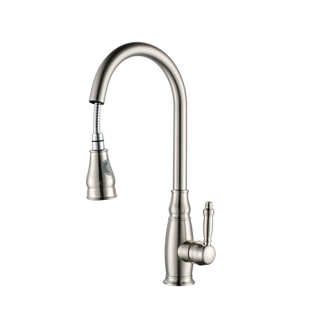  Kitchen faucet - Single Handle One Hole Nickel Brushed Pull-out / ­Pull-down / Tall / ­High Arc Deck Mounted Contemporary Kitchen Taps / Brass