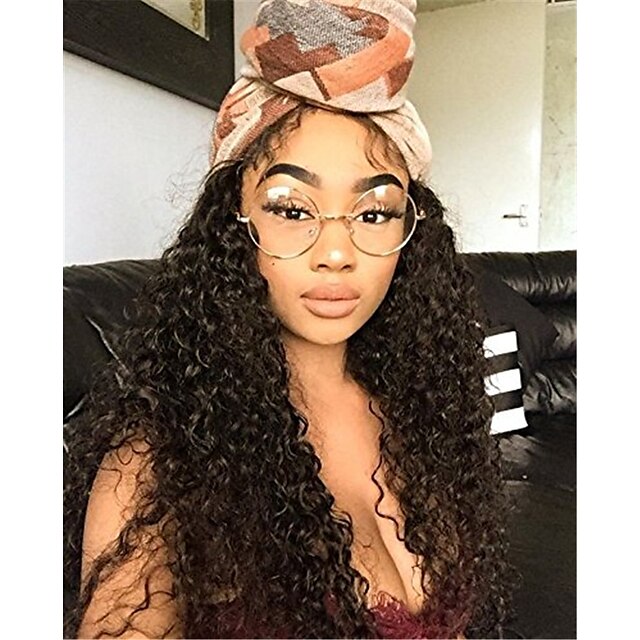  Unprocessed Human Hair Glueless Lace Front Wig style Brazilian Hair Curly Wig 130% Density with Baby Hair Natural Hairline Women's Long Human Hair Lace Wig