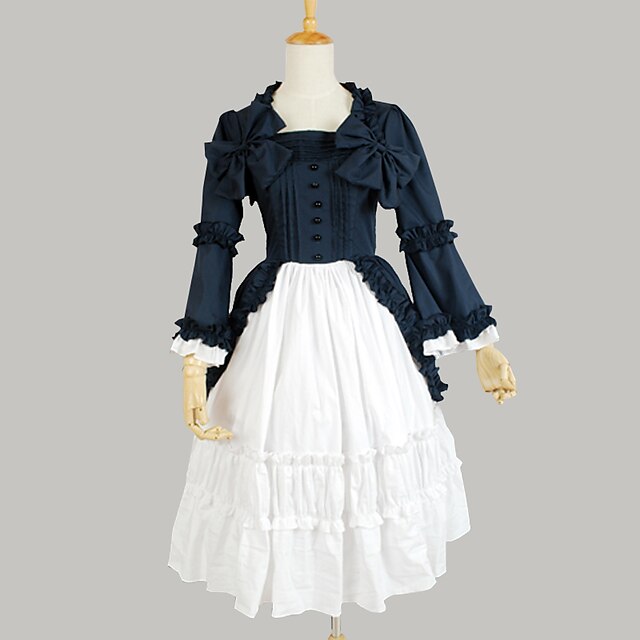  Prinzessin Sweet Lolita Urlaubskleid Kleid Damen Mädchen Baumwolle Japanisch Cosplay Kostüme Blau Solide Langarm Tee-Länge