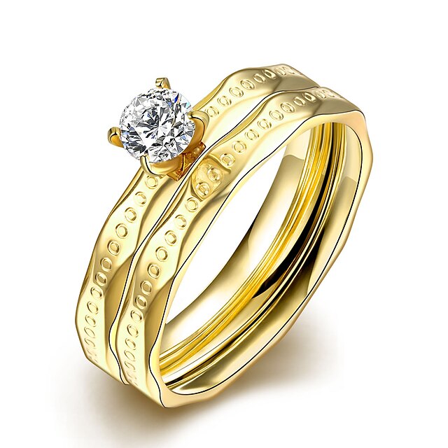  Ring AAA Cubic Zirconia Double-layer European Steel Gold Jewelry For Casual 1set
