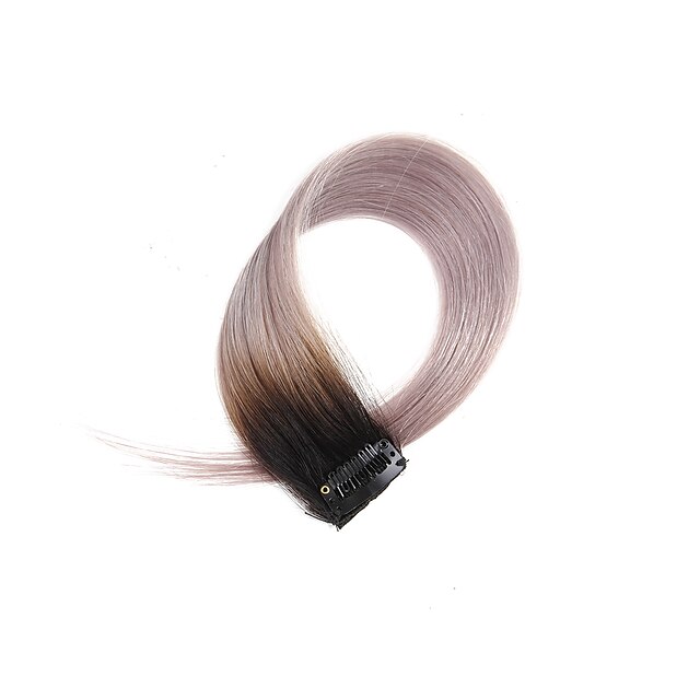  Con Clip Extensiones de cabello humano Recto Ombre Extensiones Naturales Cabello humano Mujer - Gris oscuro