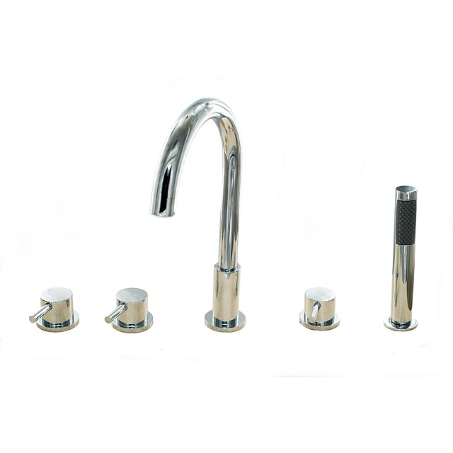  Смеситель для ванны - Современный Хром Римская ванна Керамический клапан Bath Shower Mixer Taps / Латунь / Три ручки пять отверстий