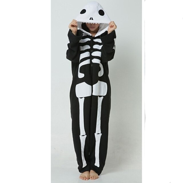  Adults' Kigurumi Pajamas Skeleton Ghost Animal Onesie Pajamas Polar Fleece Black / White Cosplay For Men and Women Animal Sleepwear Cartoon Festival / Holiday Costumes / Leotard / Onesie