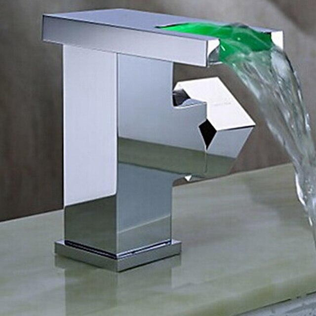  Bathroom Sink Faucet - Waterfall / LED Chrome Widespread Single Handle One Hole / Brass