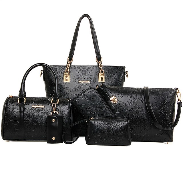  女性用 リベット PU バッグセット / ジッパ－ バッグセット ソリッド 6個の財布セット ブラック / ダークレッド / ブルー