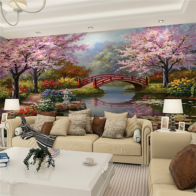  جدارية خلفية الجدار ملصق تغطي طباعة لاصقة المطلوبة 3d تأثير حديقة زهرة نهر قماش ديكور المنزل