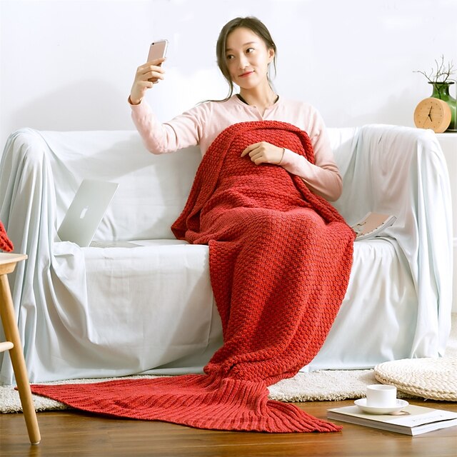  Mermaid Tail Blankets, Ensfarget 100% Acryl comfy tepper