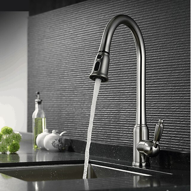  Armatur für die Küche - Einhand Ein Loch Gebürsteter Nickel Pull-out / Pull-down deckenmontiert Moderne Kitchen Taps