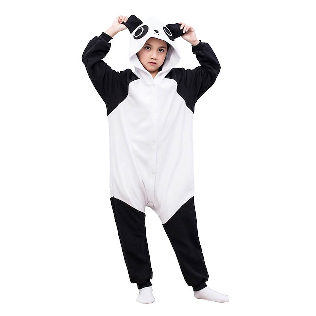  Barn Kigurumi-pyjamas Panda Onesie-pyjamas Polär Ull Svart / Vit Cosplay För Pyjamas med djur Tecknad serie Festival / högtid Kostymer / Trikå / Onesie / Trikå / Onesie
