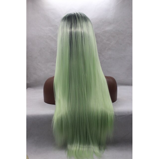  Synthetische Lace Front Perücken Glatt Gerade Spitzenfront Perücke Grün Synthetische Haare Damen Natürlicher Haaransatz Grün