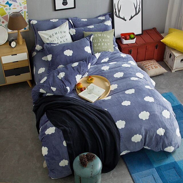  Super Soft Winter Thick Warm Flannel 4 Piece  Linen Quilt kit  Bedding Set