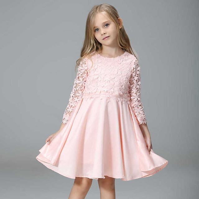  Kids Little Girls' Dress Patchwork Daily Lace Patchwork Pink 3/4 Length Sleeve Streetwear Dresses Fall Spring Regular Fit
