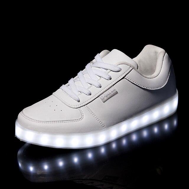  Hombre Zapatos Confort PU Primavera / Otoño Zapatillas de deporte Antideslizante Blanco / Con Cordón / Iluminar los zapatos