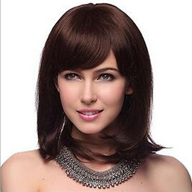  Synteettiset peruukit Laineita Laineita Bob-leikkaus Peruukki Tummanruskea Synteettiset hiukset Naisten Ruskea