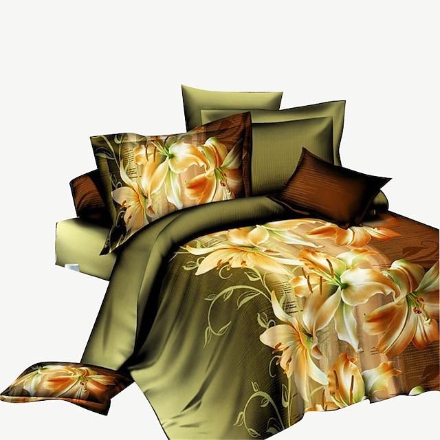  Bettbezug-Sets 3D 4 Stück Polyester Reaktivdruck Polyester 1 Stk. Bettdeckenbezug 2 Stk. Kissenbezüge 1 Stk. Betttuch