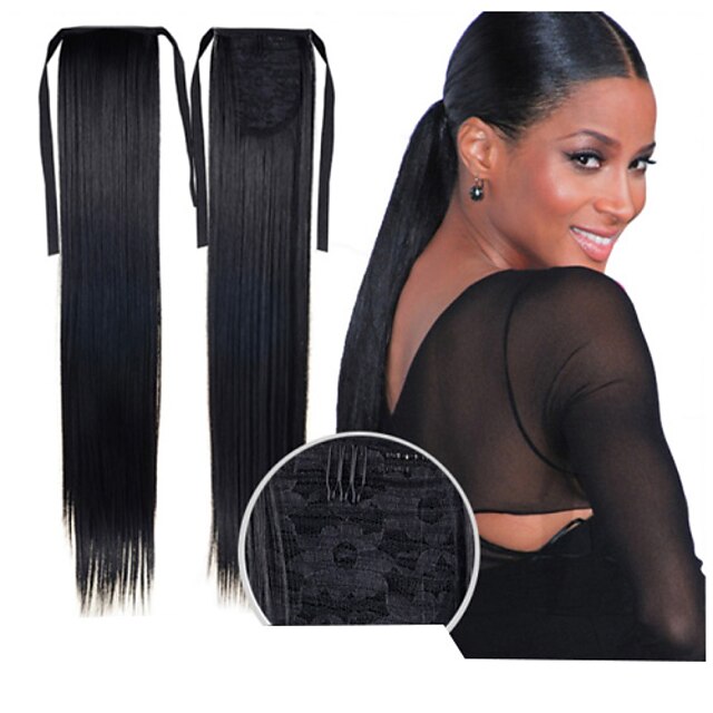  excellent quality synthetic 22 inch long straight ribbon ponytail hairpiece 16 colors available