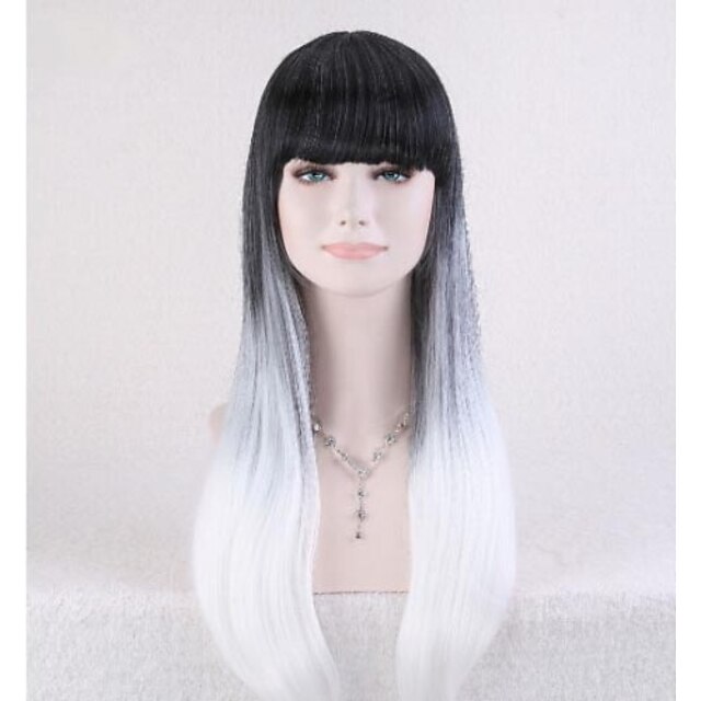  2015 New Arrival Lolita Gradient Black+Gray Wig Women Long Straight Ombre Hair Cosplay Anime Full Wig Halloween Wig