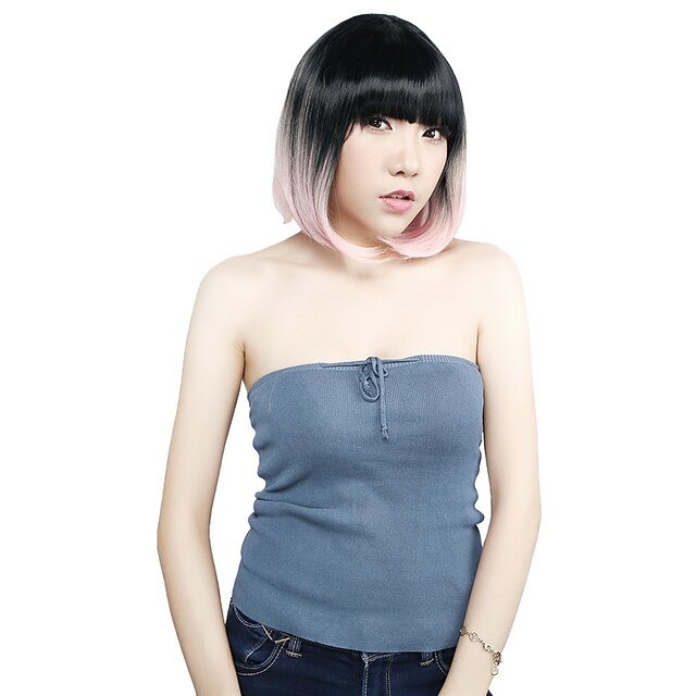  Synthetic Wig Straight Straight Bob Wig Pink T-L.Pink Synthetic Hair Women's Ombre Hair Pink