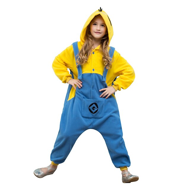  Kigurumi Pajamas Mini Yellow Men Onesie Pajamas Costume Polar Fleece Yellow Cosplay For Kid's Animal Sleepwear Cartoon Halloween Festival