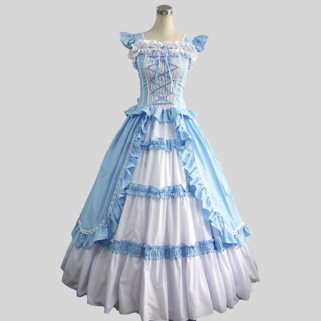  Rococo Victorian Costume Women's Dress Party Costume Masquerade Vintage Cosplay Cotton Sleeveless Ankle Length Ball Gown Plus Size Customized