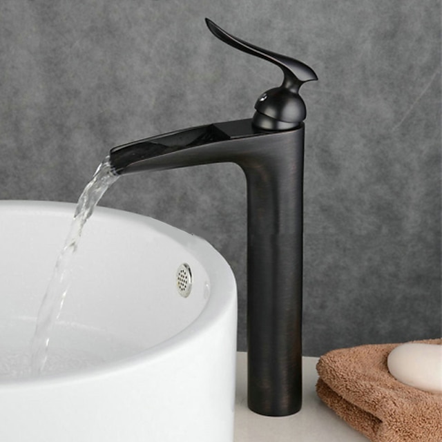  Ванная раковина кран - Водопад Начищенная бронза Настольная установка Одной ручкой одно отверстиеBath Taps