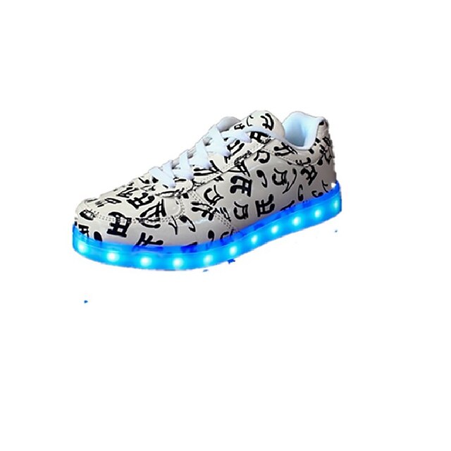  Femme Basket Chaussures LED Talon Plat Bout rond Lacet Polyuréthane Confort / LED Chaussures Marche Printemps / Automne Blanche