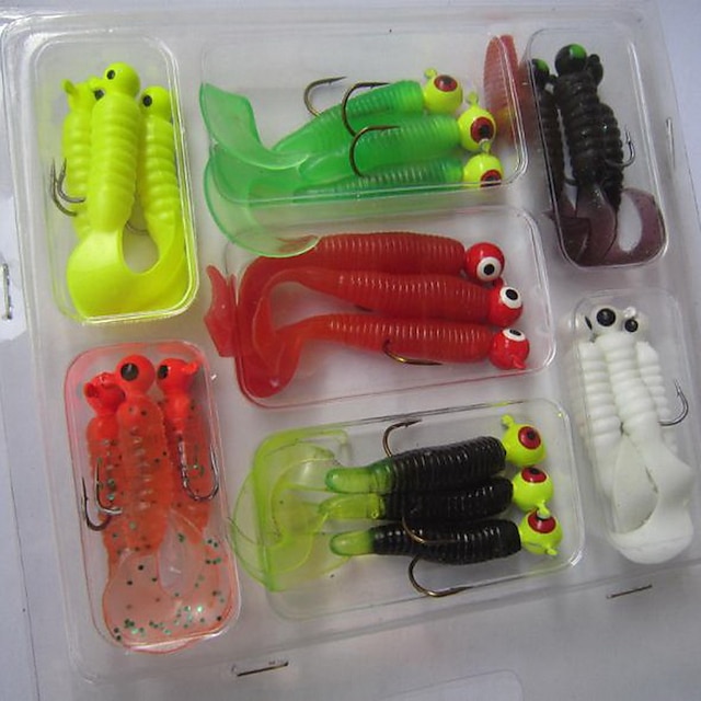  21 pcs Lure kit Fishing Lures Soft Bait Frog Grub Sinking Bass Trout Pike Sea Fishing Freshwater Fishing