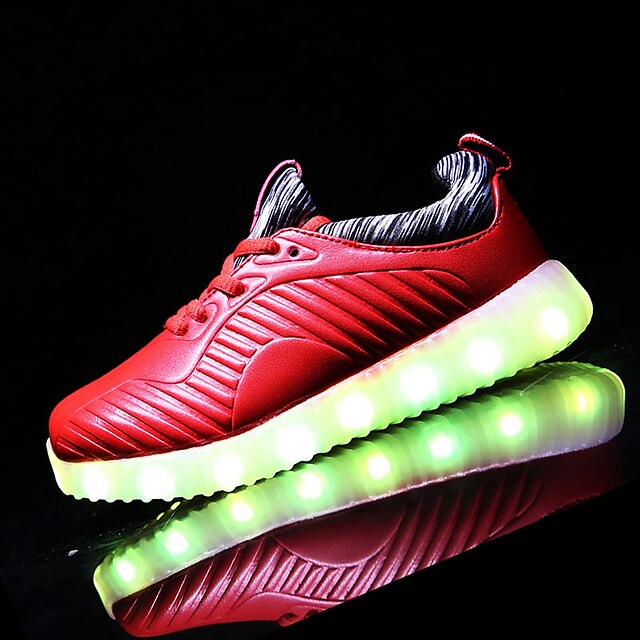  Boys' Sneakers Flat Heel Round Toe Lace-up / LED PU Comfort Fall / Winter Red / Black / TR