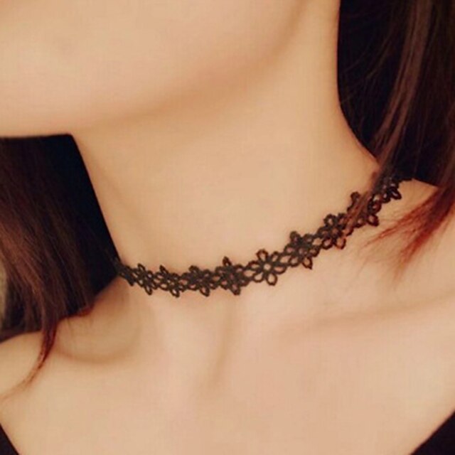  Dam Enkel slinga Chokerhalsband / tatuering Choker - Spets Blomma Tatueringsstil Svart Halsband Smycken Till Julklappar, Party, Födelsedag, Casual