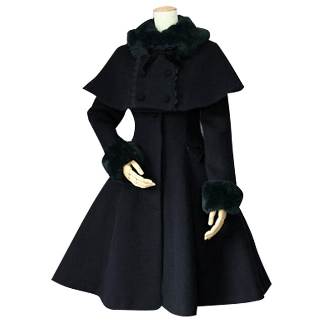  Prinzessin Süße Lolita Winter Kappe Mantel Damen Mädchen Baumwolle Japanisch Cosplay Kostüme Übergrössen Kundenspezifische Schwarz Ballkleid Solide Langarm Mittlerer Länge