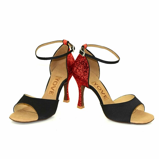  Mujer Zapatos de Baile Latino / Zapatos de Salsa Brillantina / Seda Sandalia / Tacones Alto Hebilla / Corbata de Lazo Tacón Personalizado Personalizables Zapatos de baile Negro / Plateado / Rojo